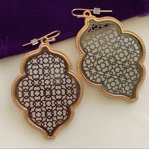 NEW Gold & Gunmetal Arabesque Filigree Earrings